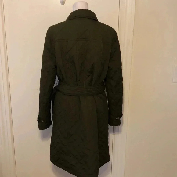 Talbots dark olive green quilted, belted coat.  Size S - Picture 6 of 12